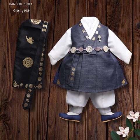 Traditional Black and gray with black hat Size one boy hanbok