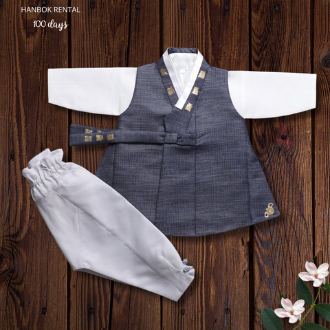 100th Day Boy Simply Black Hanbok