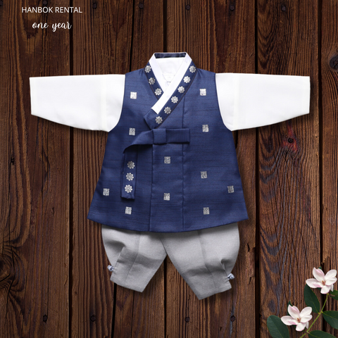 One year boy Navy Blue and Gray Hanbok