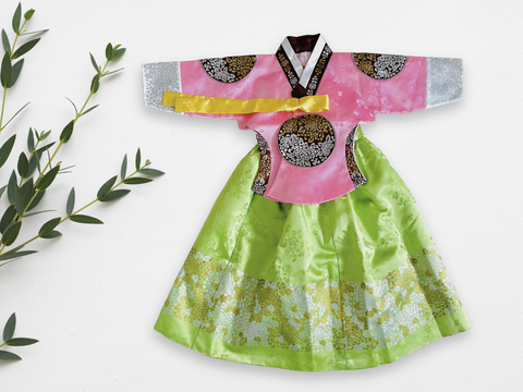 Preowned Pink and Lime Korean Girl Hanbok Size 1