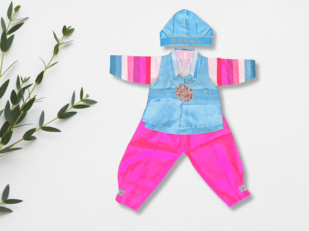blue and pink size 1 boy hanbok for sale