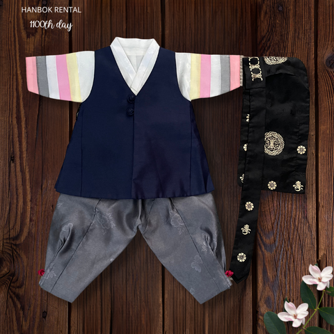 100th Day Boy Blue and Gray Prince with Soft Pastel Hanbok