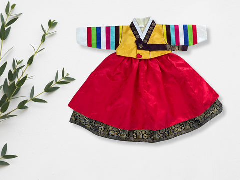 Preowned Traditional Red and Yellow Girl Hanbok Size 1