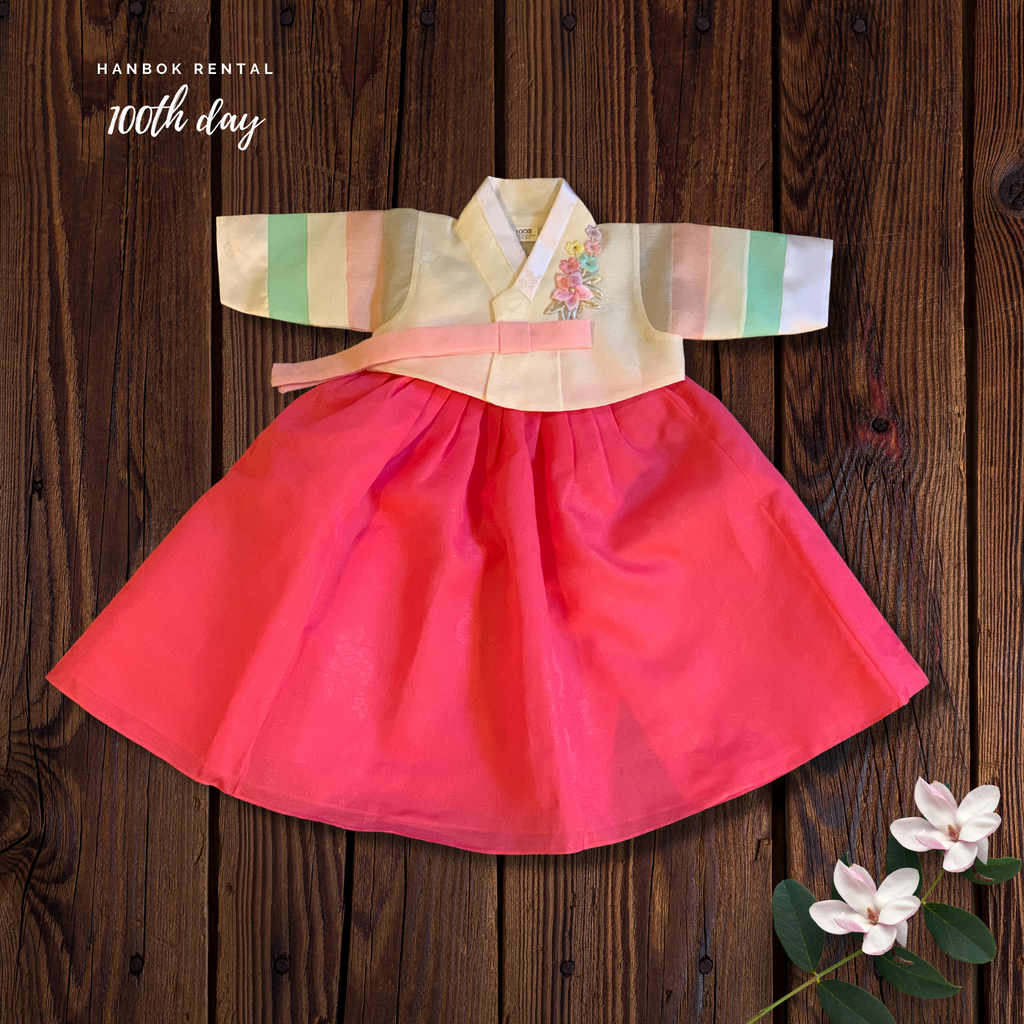 100th Day Girl Pastel and Dark Pink Hanbok