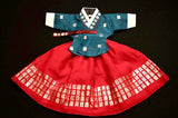 100th Day Girl Teal and Red Hanbok