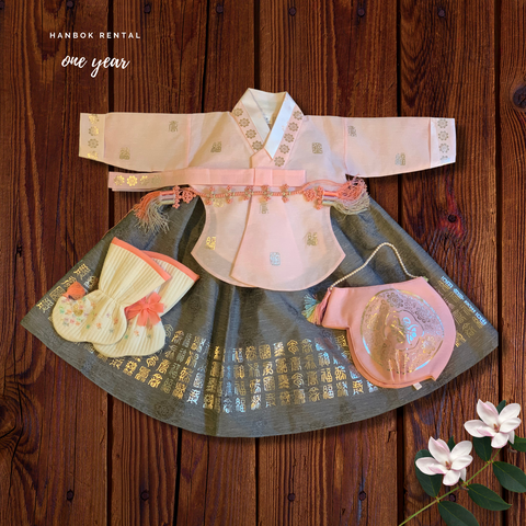 1st Birthday Girl Pink and Gray Hanbok