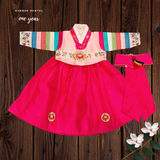 1st Birthday Girl Pink Stripes Hanbok