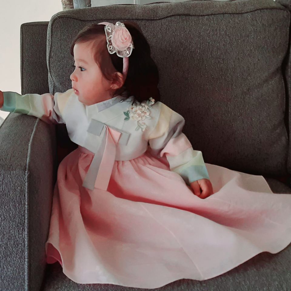 Customer Gallery:  Korean 1st Birthday Modern Fancy Pink Hanbok Rental