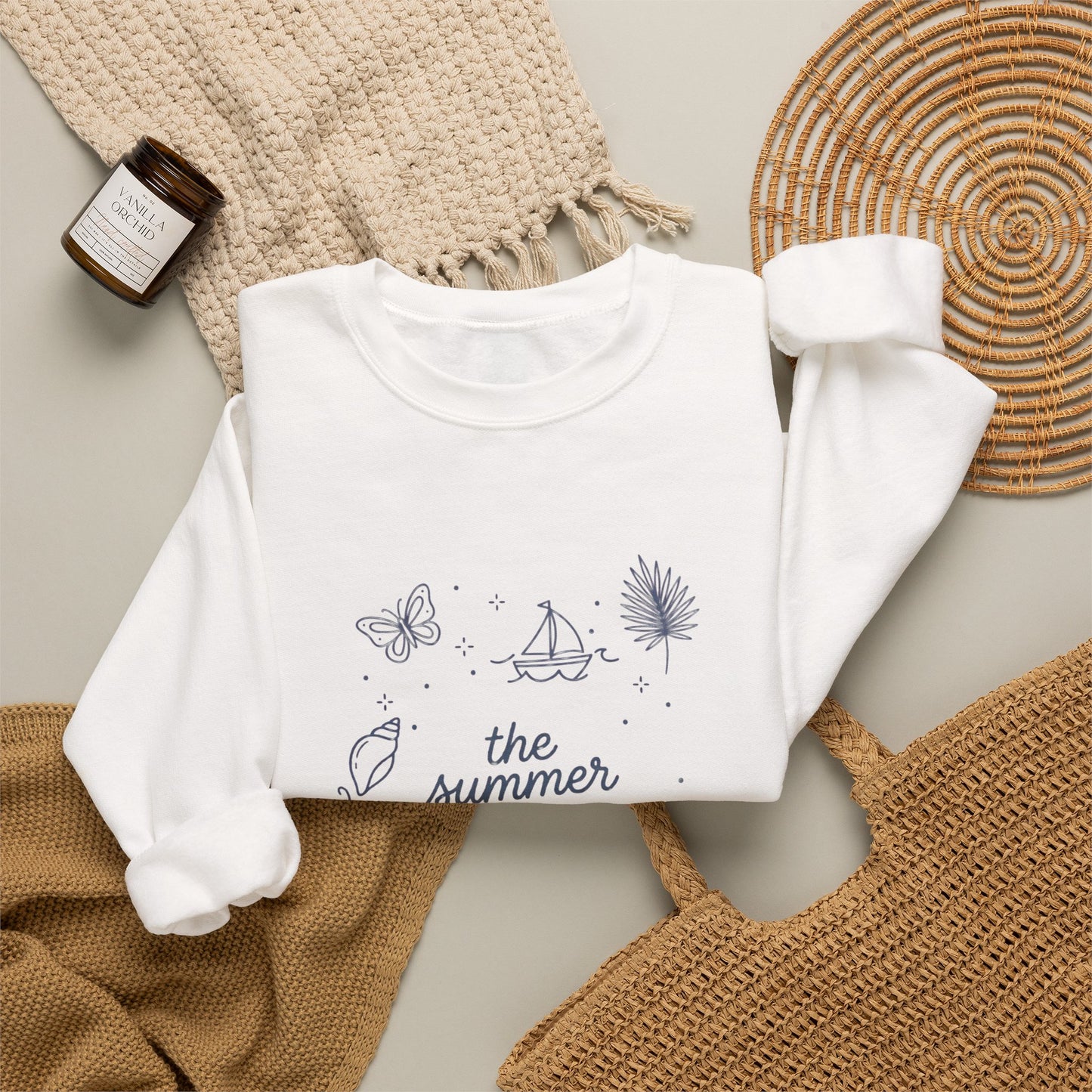 The summer I became an Umma Crewneck | beachy seashell typography, pastel milestone