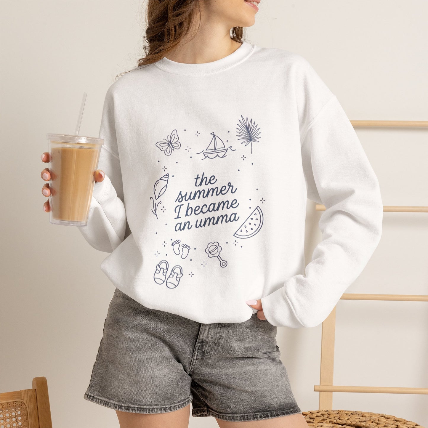 The summer I became an Umma Crewneck | beachy seashell typography, pastel milestone