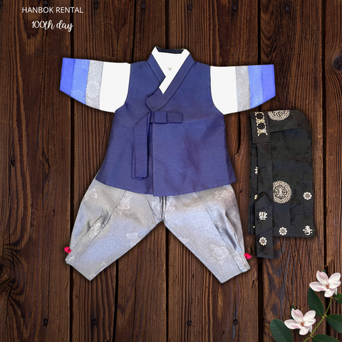 100th day blue and gray hanbok for baek-il celebration