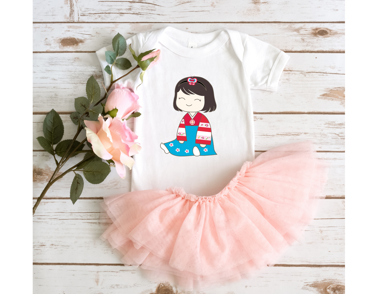Sitting Hanbok Girl Onesie