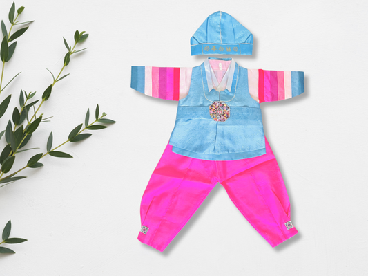 blue and pink size 1 boy hanbok for sale