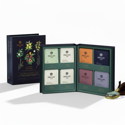 Little Seouls OSULLOC Masterblend Tea Collection gift box with 8 flavors of tea sachets in pastel colors.