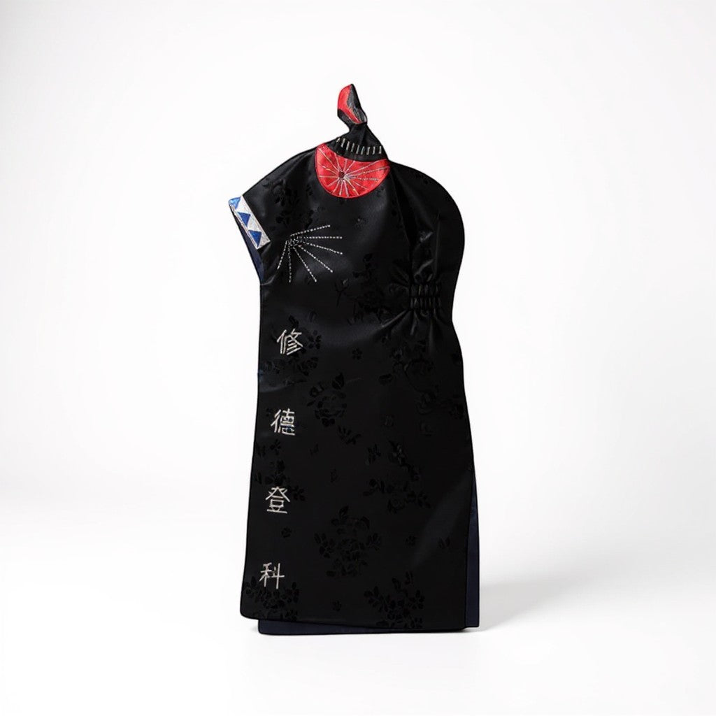 Little Seouls pastel warrior hanbok for a 1st birthday, size 1. Black with floral pattern, red and white accents.