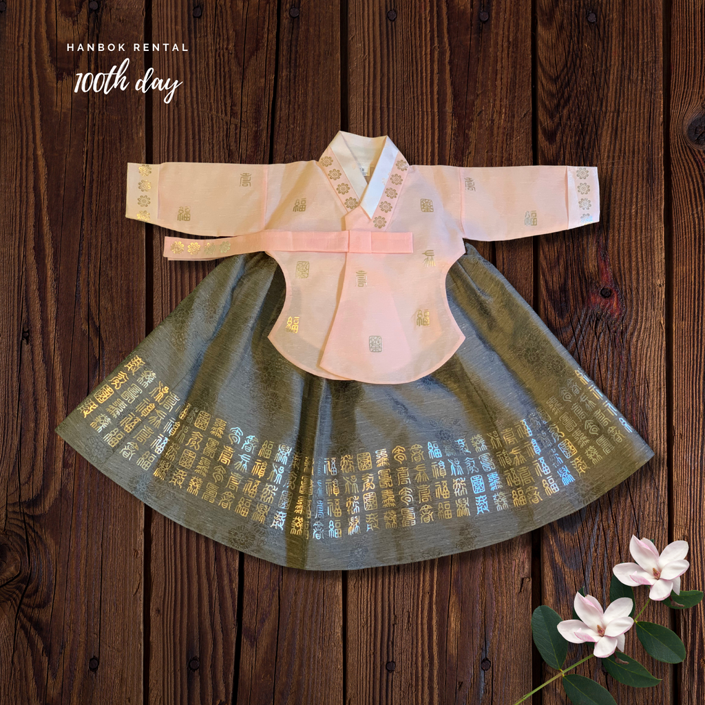 100th Day Girl Hanbok Pink and Gray Hanbok