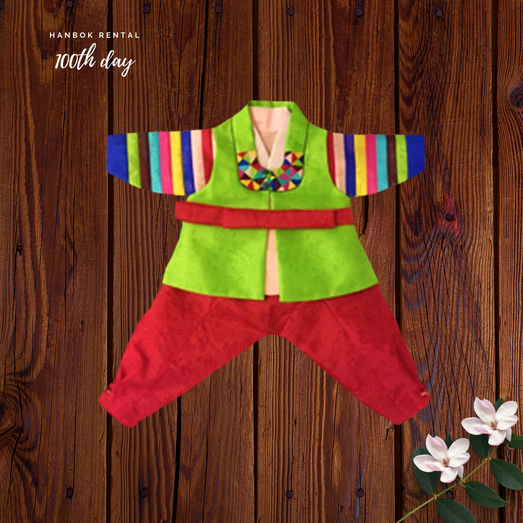 100th Day Boy Green and Red Hanbok