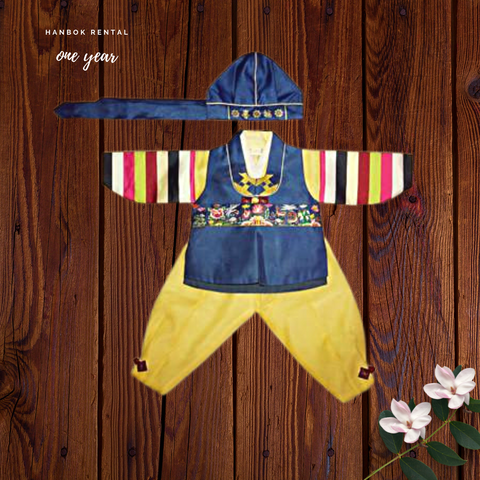 1st Birthday Boy Traditional Blue and Yellow Hanbok