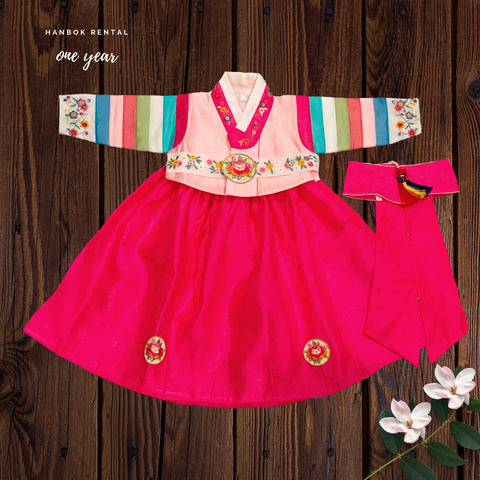1st Birthday Girl Pink Stripes Hanbok