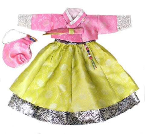 Girl's First Birthday Hanbok Pink and Lime (Size 1)